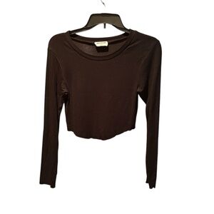 LNA Clothing Arya Cropped Long Sleeve Top in Black Medium